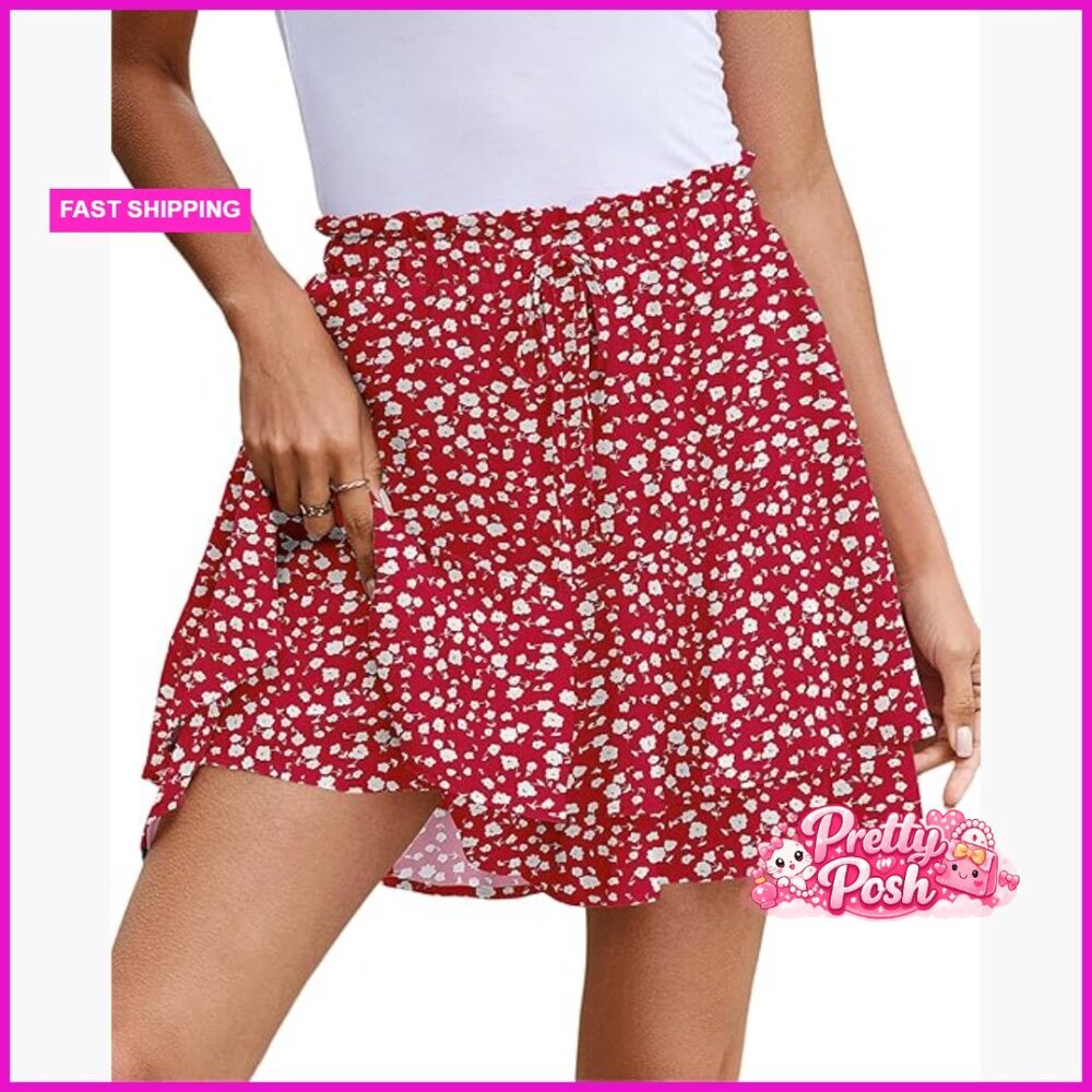 Polyester Chiffon Skort with Ruffle Hem and Drawstring Waist